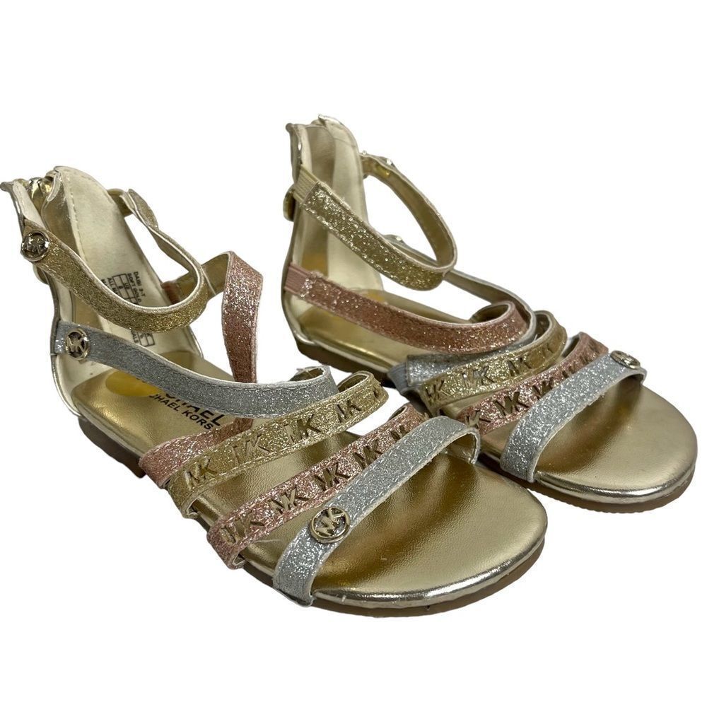 Michael Kors Toddler Size 8 Girls Gold Silver Pink Glitter Strappy Sandals